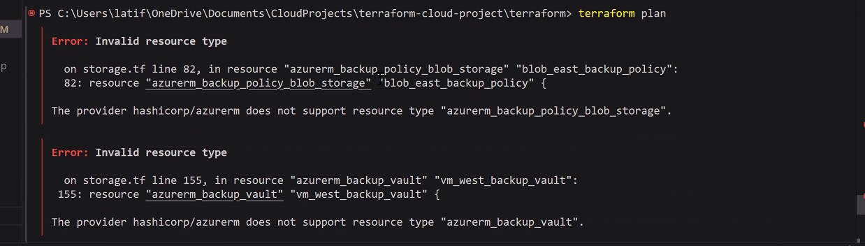 Invalid Resource Type: azurerm_backup_vault